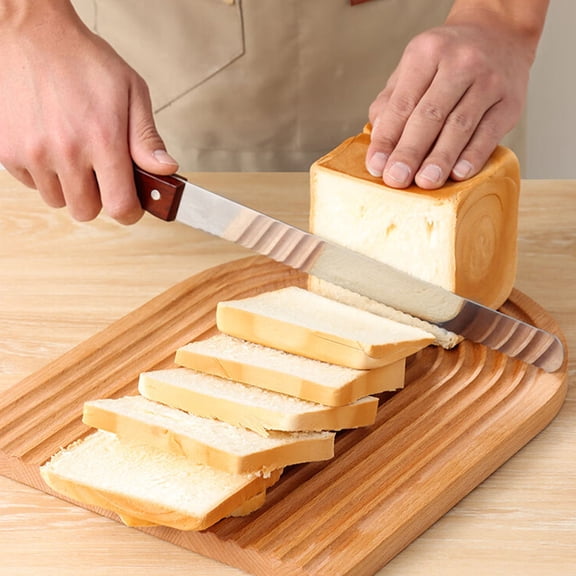 DRAFIDEEP Manual Bread Slicers Stainless Steel Wood 1Pcs 14.6x1.1in