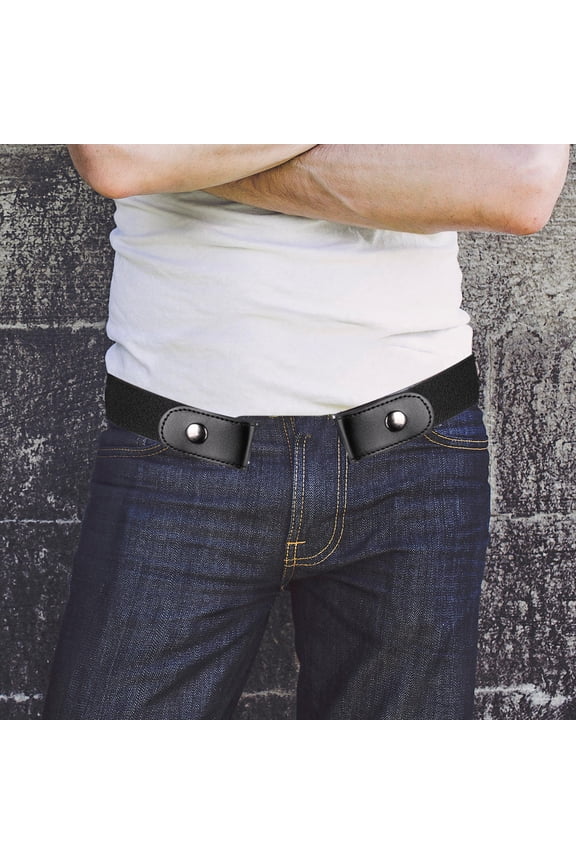 1Pcs Flat No Buckle Stretch Belt Comfortable Women Elastic Belt Black PU