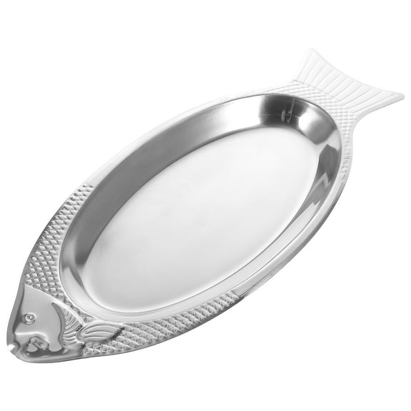 OUNONA 1Pc Unique Fish Shaped Stainless Steel Serving Plate Resistant to High Temperature