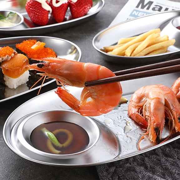 OUNONA 1Pcs Sauce Dish Dipping Plate Silver 304 Stainless Steel for Snack Tray Restaurants Use