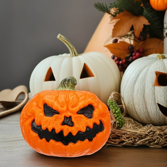 OUNONA 1Pcs Scary  Decorations Orange Pumpkin Light with LED and Battery Operated for Indoor Outdoor