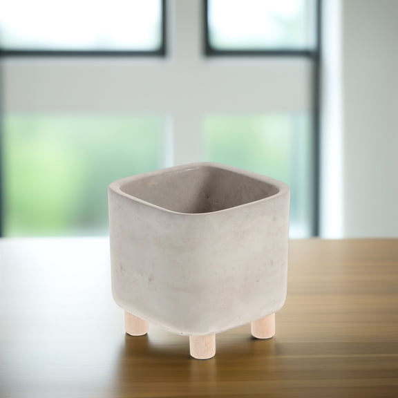 OUNONA Light Grey Cement Plant Pot, Breathable Flower Pot for Indoor Outdoor Home Decor, 1 Piece