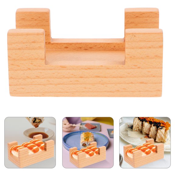 Tineasur Wooden Sushi Roll Holder Light Brown Japanese Style Sushi Rack for Home and Restaurant Use