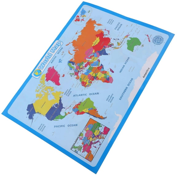 OUNONA 1Pcs World Map for Kids Synthetic Paper Blue Classroom Decorations for Home Schooling