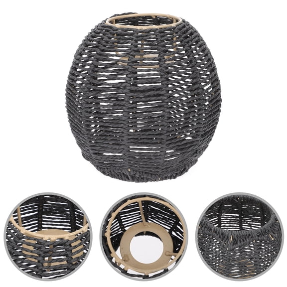 OUNONA Handmade Black Woven Lamp Shade for Hanging Ceiling Light with Warm Diffuse Lighting