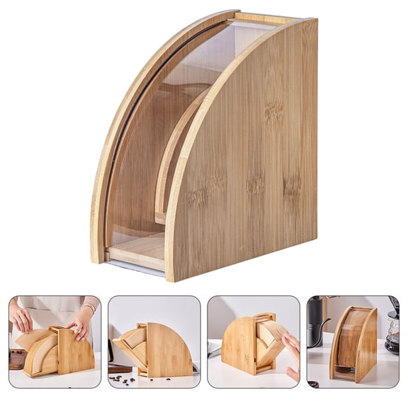 OUNONA Khaki Wood Coffee Filter Storage Organizer Large Capacity for Daily Use