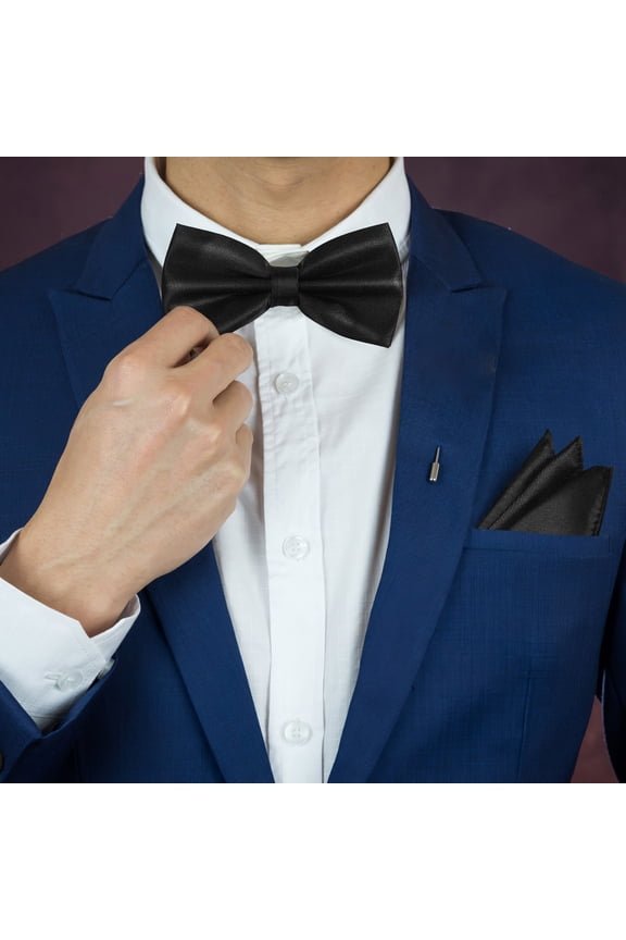 Black Polyester Cummerbund Set with Bow Tie and Pocket Square for Mens Formal and Special Occasions