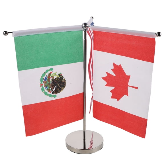 OUNONA 1 Set Compact Table Flags of USA, Canada, Mexico with Metal Stand for Office Desk Decoration and Display