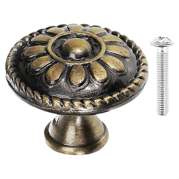 OUNONA Dark Brown Round Metal Drawer Pulls Cabinet Handles with Screws, Set of 1 for Versatile Furniture and Cabinet Use