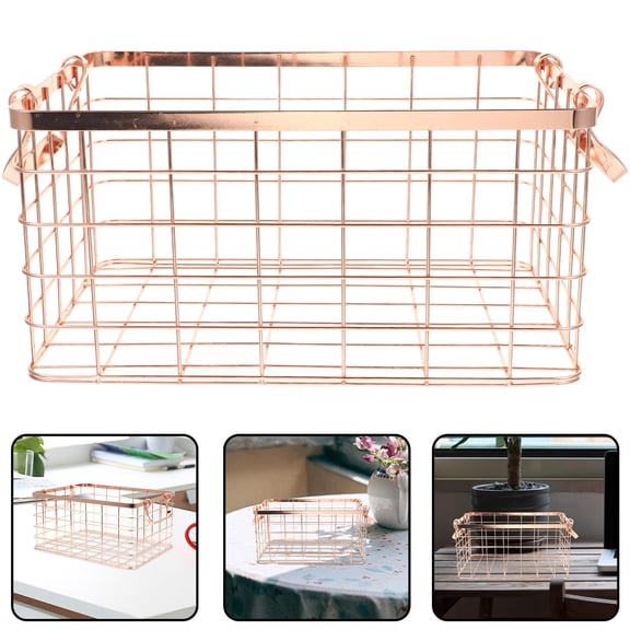 OUNONA Decorative Golden Metal Wire Basket with Handle for Fruit Storage and Home Organization