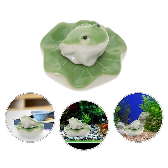 OUNONA 1Set Floating Green Ceramic Frog Fish Tank Decor Lifelike Aquarium Ornament for Decoration