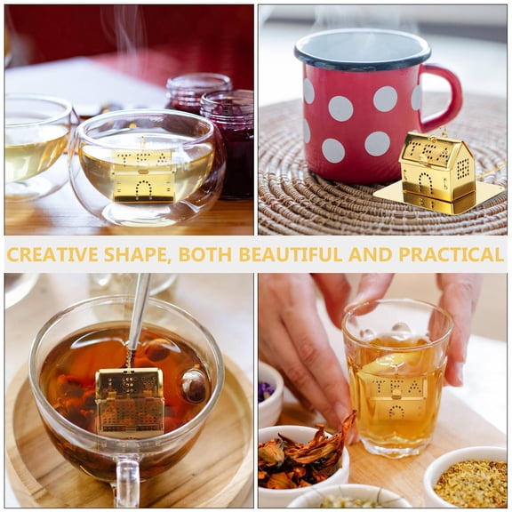 OUNONA 1Set Golden Stainless Steel Tea Basket Creative House Design for Tea Ceremony