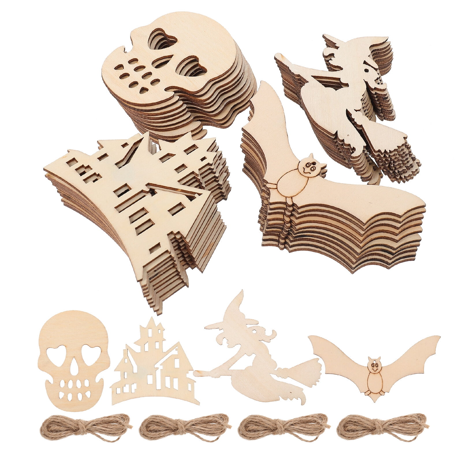 OUNONA 1Set Halloween Wooden Cutouts Blank Slices Unfinished Cutouts