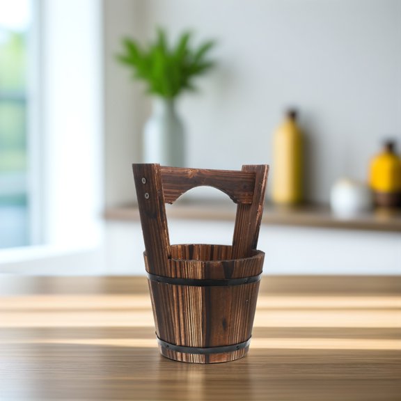 OUNONA 1Set Handheld Wooden Flower Pot Barrel Planter Vintage Chic Garden Container