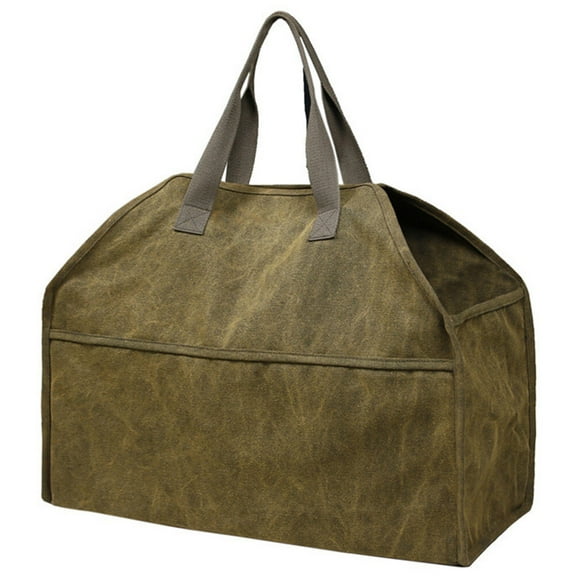 OUNONA 1Pc Canvas Firewood Storage Tote Olive Green for Holding Logs Twigs and Branches