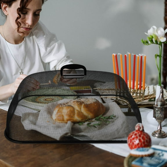 OUNONA 1Pc Black Metal Food Cover Protective Mesh Screen Dish Cover for Kitchen and Outdoor Use