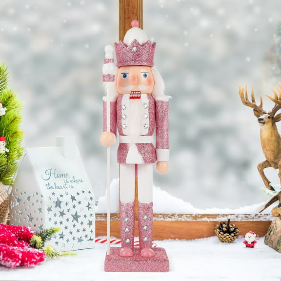OUNONA Christmas Gar Pink Nutcracker Ornament Wood Holiday Decor 1Pack