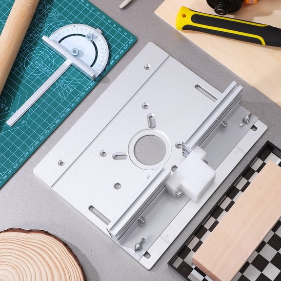 OUNONA S8 Aluminum Alloy Router Table Insert Plate Angle Gauge Woodworking Set 3-Piece