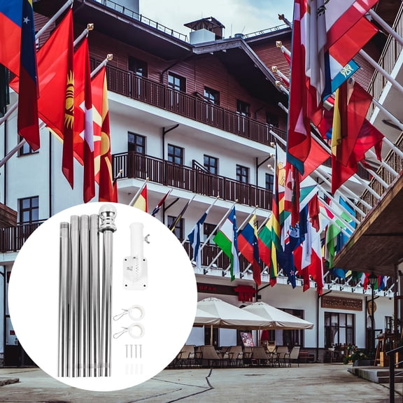 OUNONA Rotating Flagpole and Stand Kit, Adjustable Length, Alloy Material, Complete Set for Outdoor Display