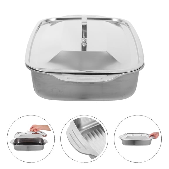 OUNONA Stainless Steel Fish Roasting Pan with Lid, Deep Pan for Versatile Home Cooking and Baking, 1 Set