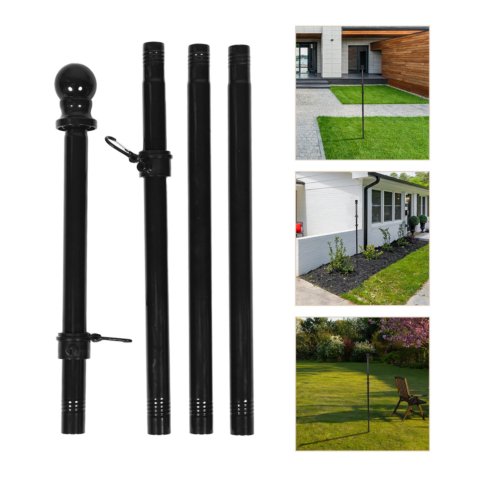 OUNONA Heavy Duty Portable Sectional Flagpole Set, Black Stainless Steel Outdoor Flag Holder for Yard, Garden, Home Display