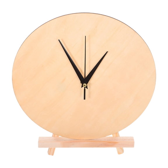 OUNONA 1Set Unfinished Wood Clock Face 8 Inch Round Wooden Dial Plate with Quartz Movement and Easel for DIY Crafting