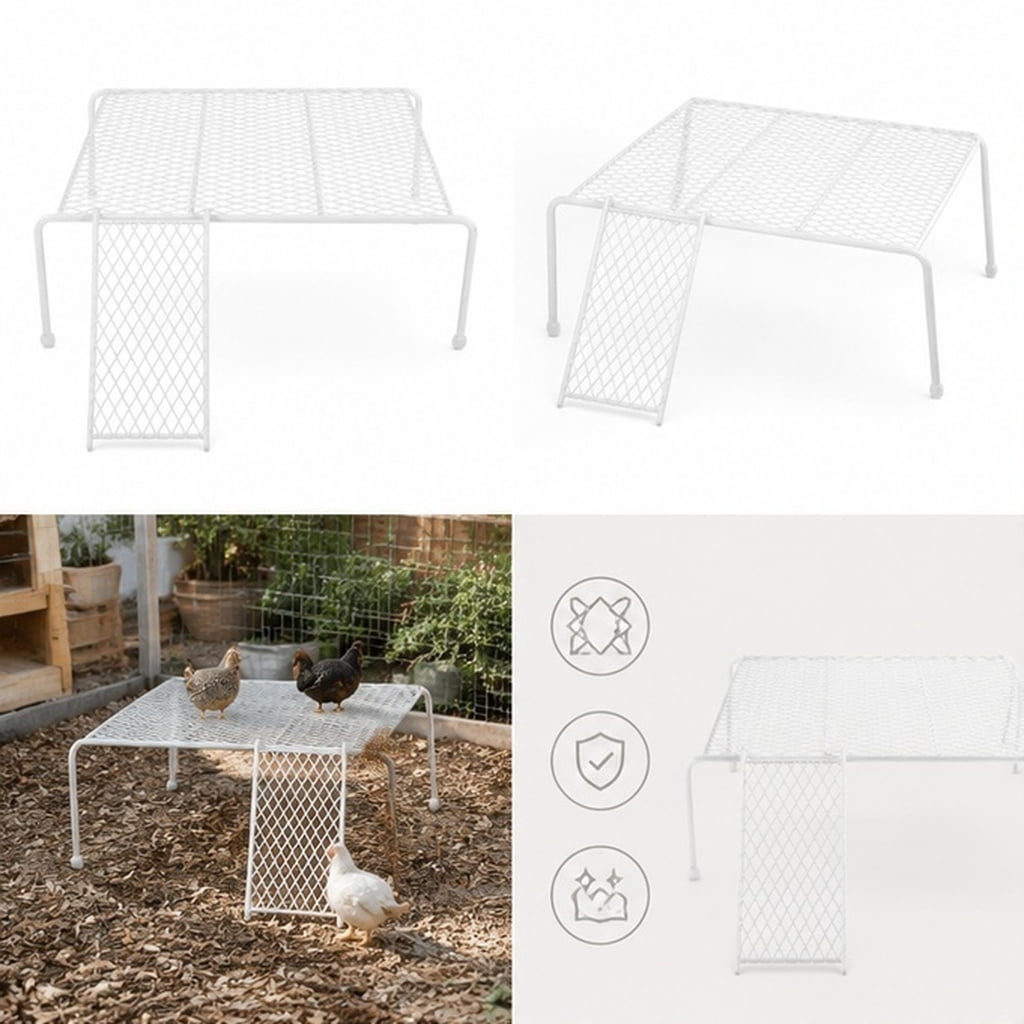 Steel Mesh Rack OUNONA 1Set White Metal Chicken Coop Feeding Rack with Stable Mesh ...