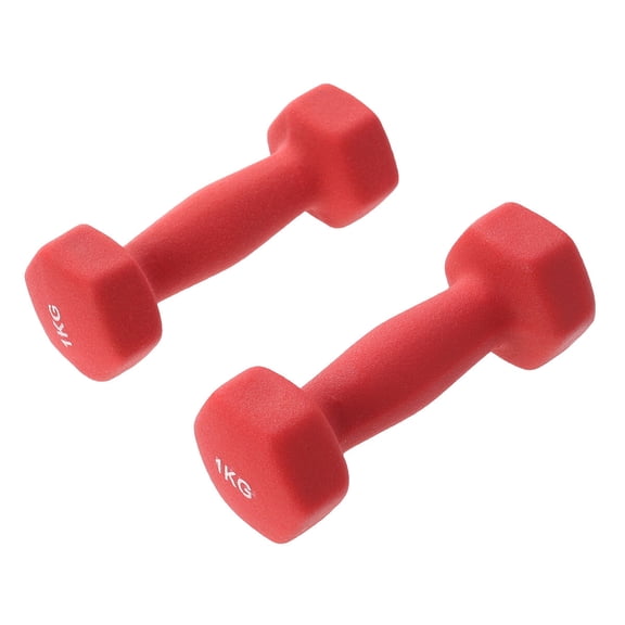 OUNONA 1kg Women’s Exercise Dumbbells Pair, Ergonomic Hand Weights for Yoga, Fitness, Strength Training - Red
