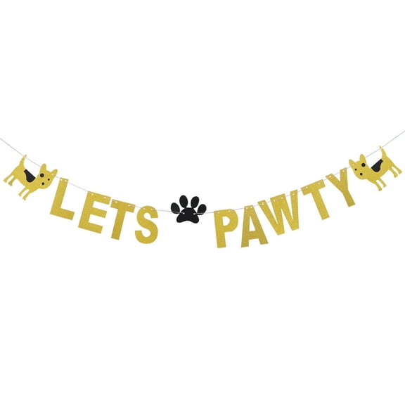 OUNONA Durable Golden LETS PAWTY Banner for Pet Party Decor Ideal for Birthday Celebrations 1pc