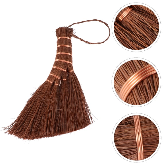 OUNONA Mini Cleaning Broom, Natural Palm Fiber Hand Broom, Brown Compact Dust Sweeper for Home, Kitchen, Office Use