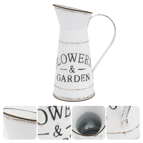 OUNONA 1Pc White Iron Kettle Vase Retro Style Flower Arrangement Desktop Home Decor