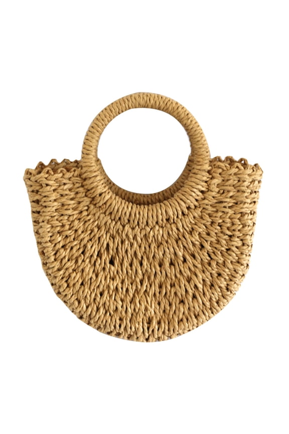 1Pc Brown Straw Woven Handheld Pouch Summer Beach Large Capacity Fashionable Storage Bag