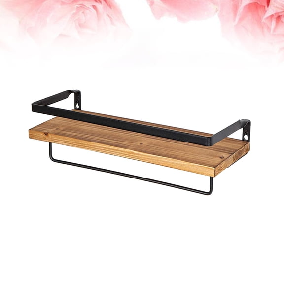 OUNONA 1pc Walll Haning Board Iron Art Shelf Pine Shelf Wall Mounted Storage Rack for Home Bedroom (Brown)