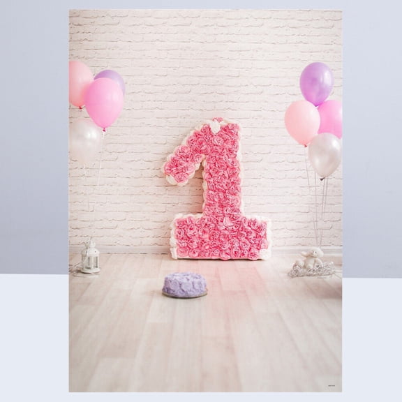 OUNONA 1st Birthday Photo Background Cloth 3D Cartoon Balloon Floral Photography Backdrop Wall Props ( )