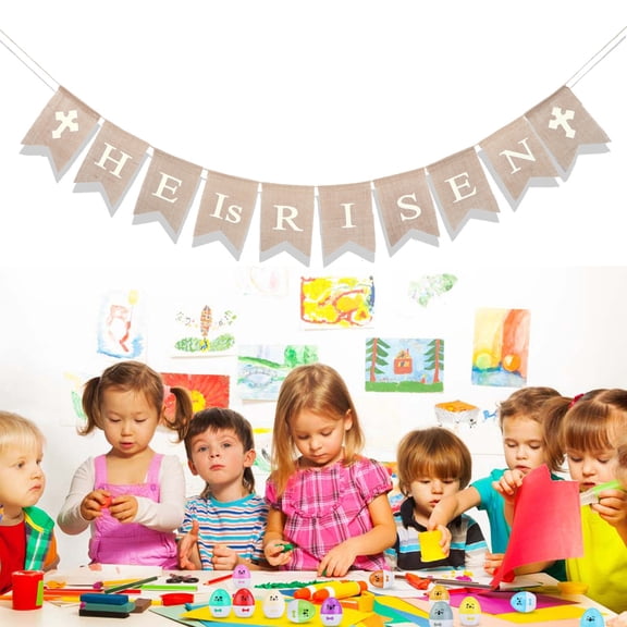 WEAVILUX He Is Decorations Easter Banners Burlap White 10 Flags