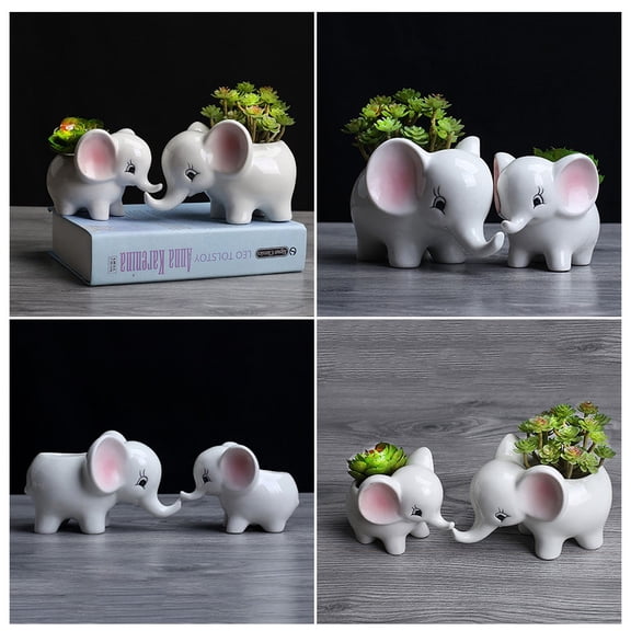 FOLOYORI 2Pcs Ceramic Elephant Animal Figurines White Sitting Statue Decoration