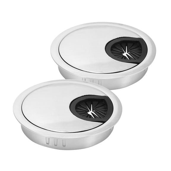 OUNONA 2-Pack 60mm Cable Hole Covers for Computer Desk, Brushed Texture Wire Management Box, Desktop Wiring Duct Covers for Home Office