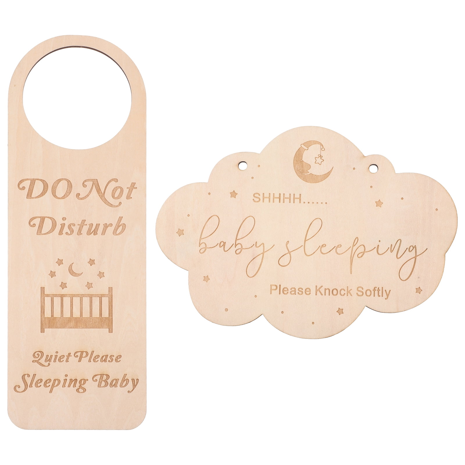 Getting Sleep Sign OUNONA Do Not Disturb Sleeping Baby Sleeping Sign Khaki Wood 2Pcs ...