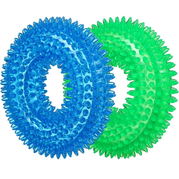 OUNONA 2 Pcs Puppy Teething Chew Toy TPR Green Round Ring for Boredom Relief