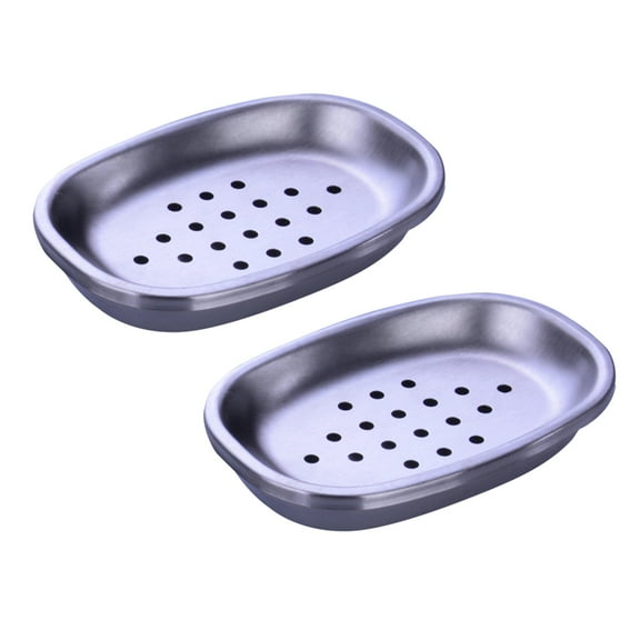 OUNONA 2-Pack Double Layer Stainless Steel Soap Dish Tray with Draining Holder for Shower, Bathroom, and Kitchen (Oval )