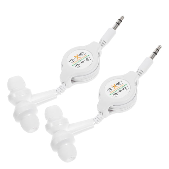 OUNONA 2-Pack Lightweight Portable Earbuds, White Retractable Wired Earphones for Sports, Travel, Daily Use