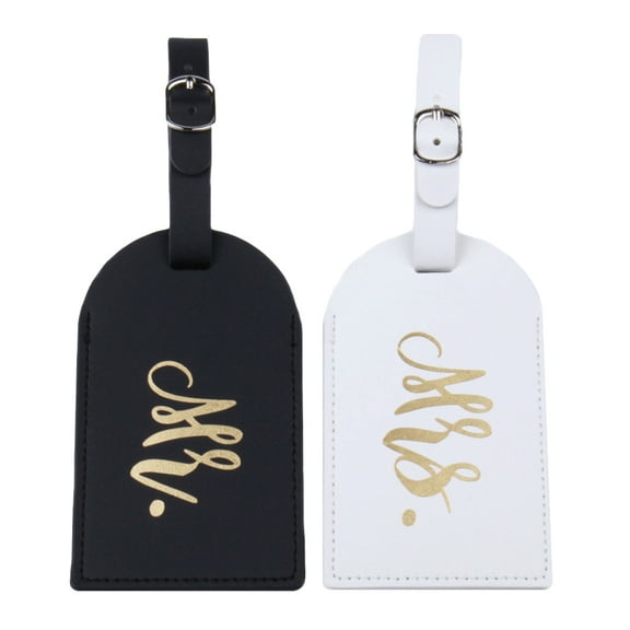 OUNONA 2-Pack Luggage Tags for Couples, Baggage ID Labels, Suitcase Name Holders, Handbag Tags in Black and White