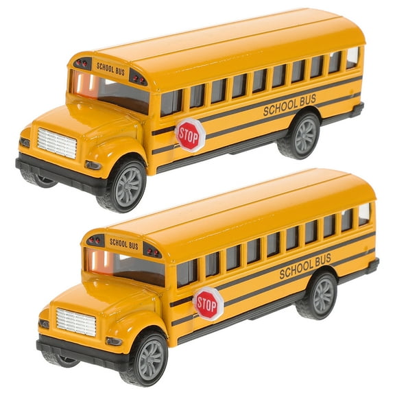 OUNONA 2-Pack Pull Back Metal School Bus Toy Vehicles for Kids Toddlers Playtime Fun Educational