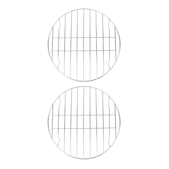 OUNONA 2Pcs Stainless Steel Round Rib Rack Barbecue Grill Tool Set for BBQ Cooking Accessories