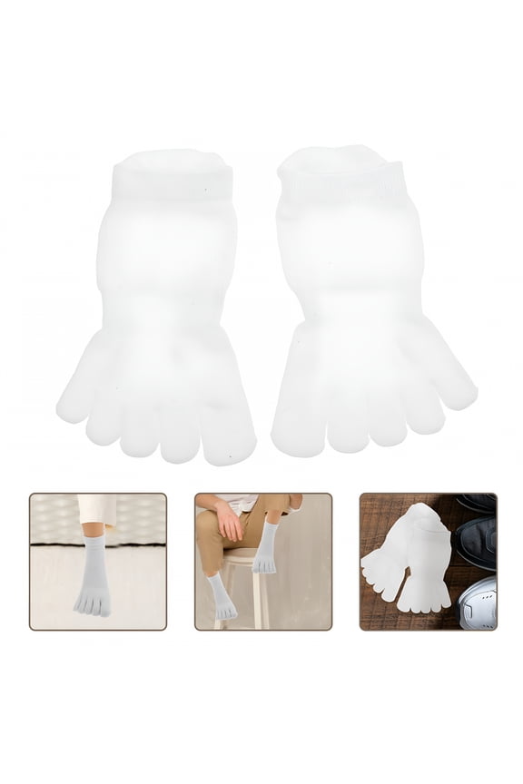 OQRKI 2 Pairs Toe Socks Running Five Finger Socks Low Cut Cotton Ankle Toe Socks for Men Women Bunion White