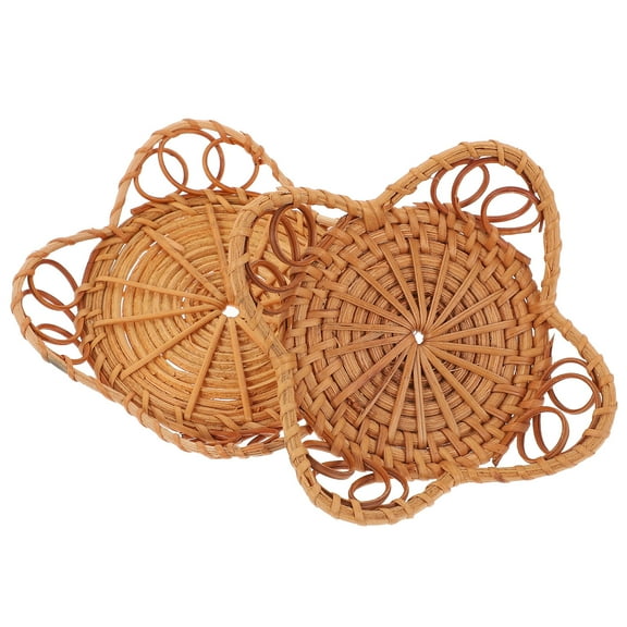 OUNONA 2 Pcs Candles Woven Rattan Coasters Rattan Candle Holder Home Decor 12X12X2CM