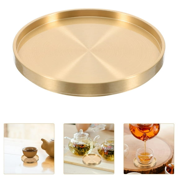 OUNONA 2 Pcs Coaster Tea Mat Holder Teacup Tray Individual 6.50X6.50X0.60CM Golden