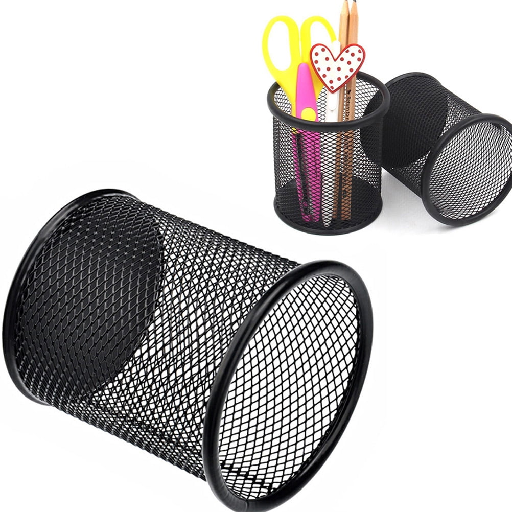 2 Pcs Cylinder and Cuboid Pen Holder Iron Mesh Container for Stationery ...