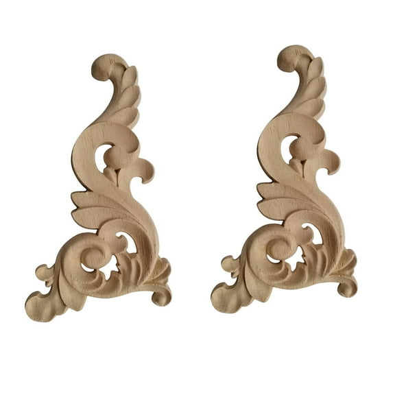 DRAFIDEEP Wood Carved Onlay Appliques Light Brown For Furniture 2Pcs 6.3X3.1In