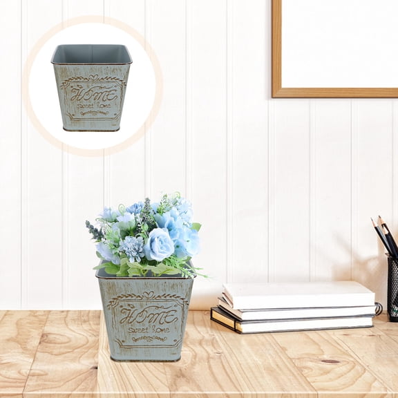 OUNONA Set of 2 Floral Metal Flower Pots Decorative Plant Buckets for Indoor and Outdoor Use